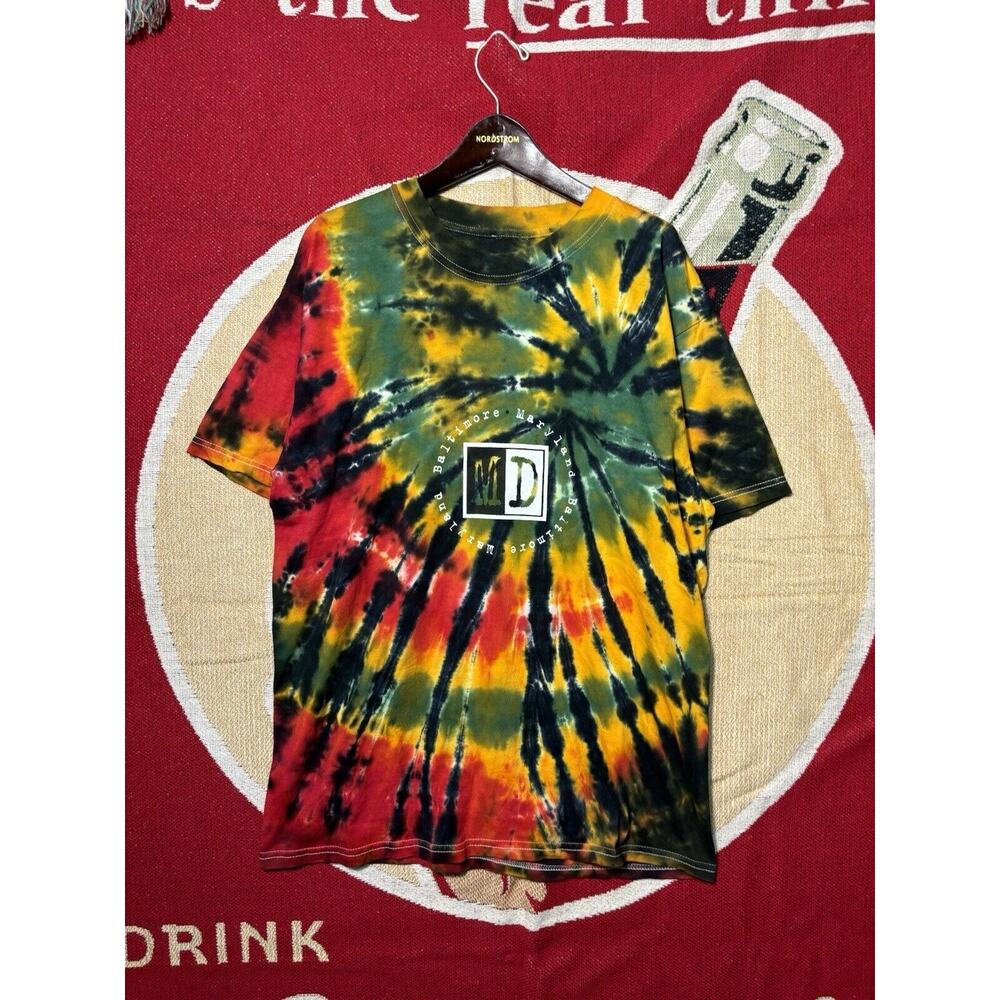 Vintage 90s Baltimore Maryland Graphic T Shirt Tie-Dye Mens L Green Red Yellow